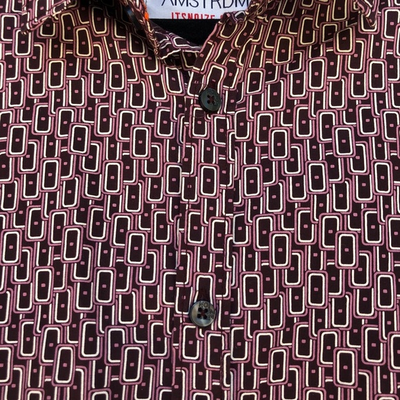 Noize Amstrdm Brown/Mauve Geo Dress Shirt M - Picture 6 of 13
